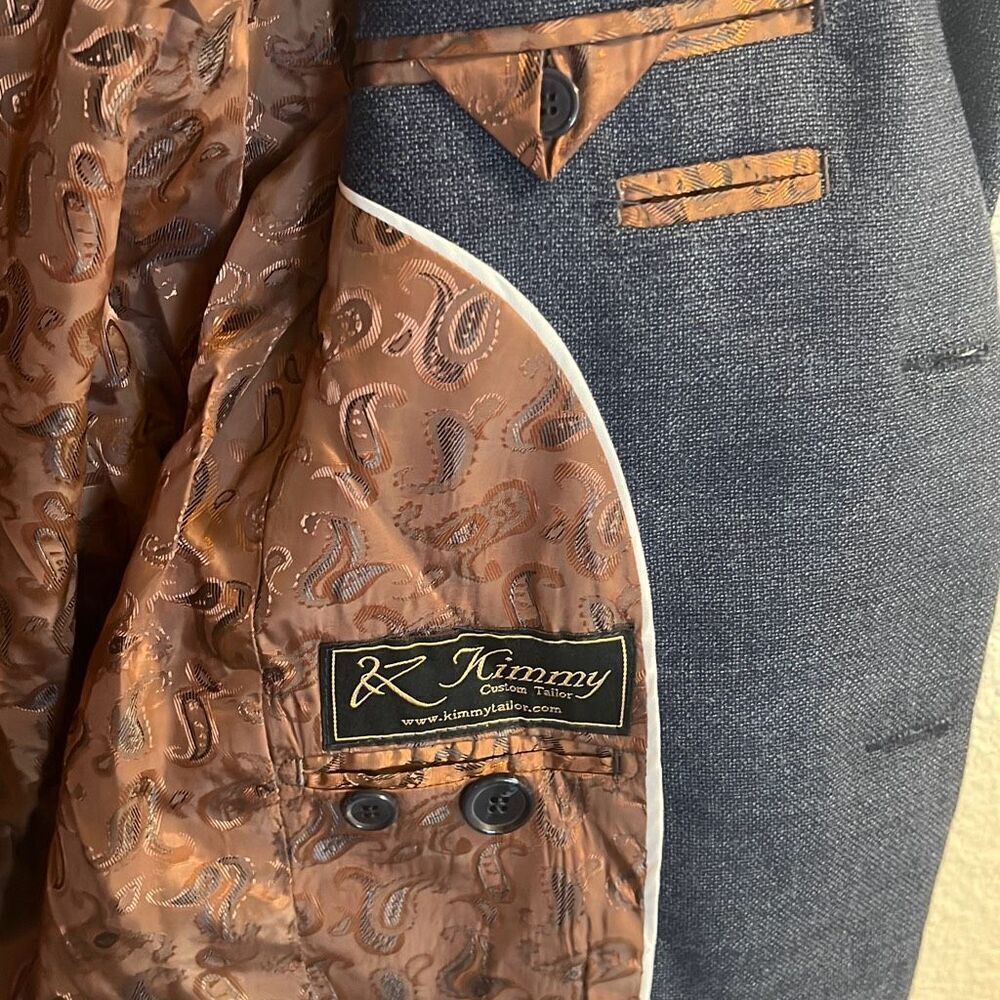 K Kimmy Custom Tailor Navy & Brown Paisley Blazer - image 8